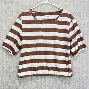Pact Organic Cotton Fawn Stripe Easy Slub Bubble Hem Top Sz M Ecofriendly